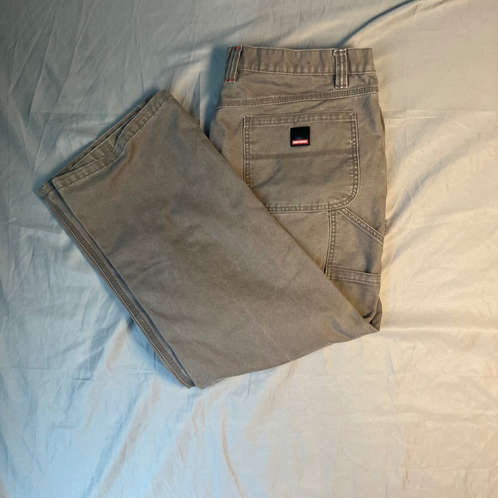 Craftsman Mens 42x30 Gray Canvas‎ Carpenter Work Pants Utility Cotton